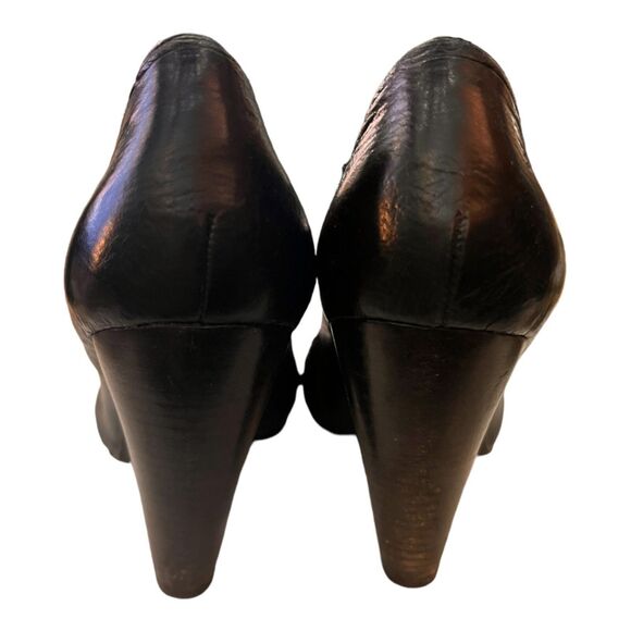 Anthropologie Biviel Spain Leather Round Toe Heels Shoes FLAWS SZ 8 Black Whimsy - Picture 5 of 11